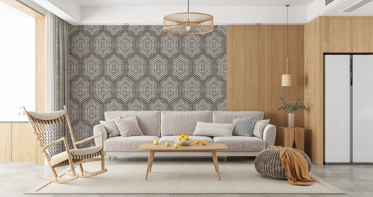 Boho Painted Grunge Dark Bark Wallpaper⁠