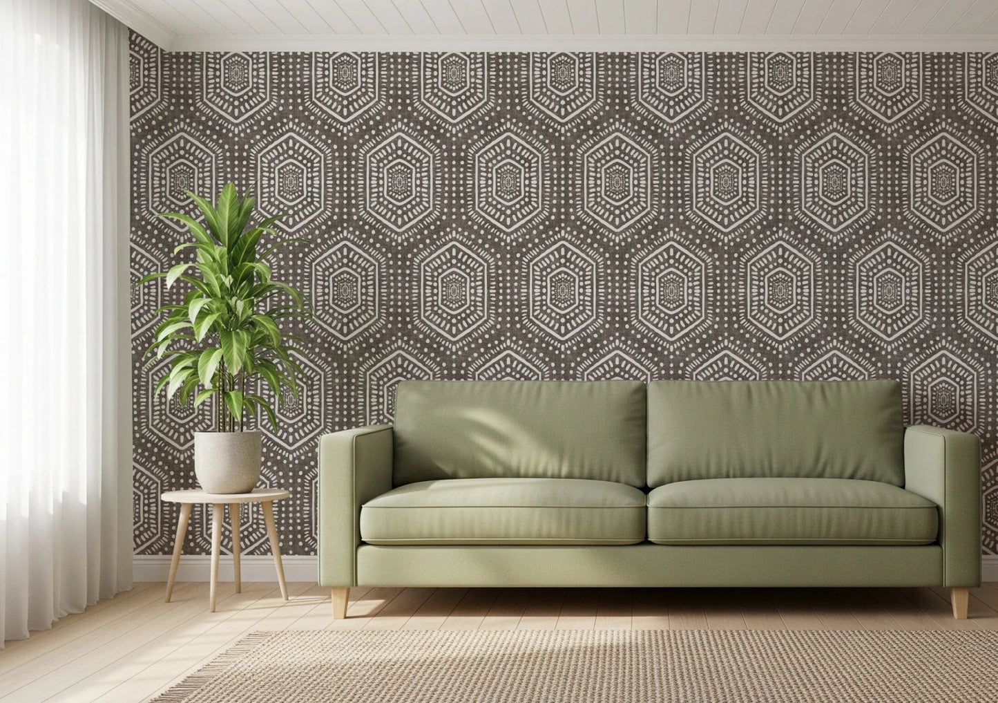 Boho Painted Grunge Dark Bark Wallpaper⁠