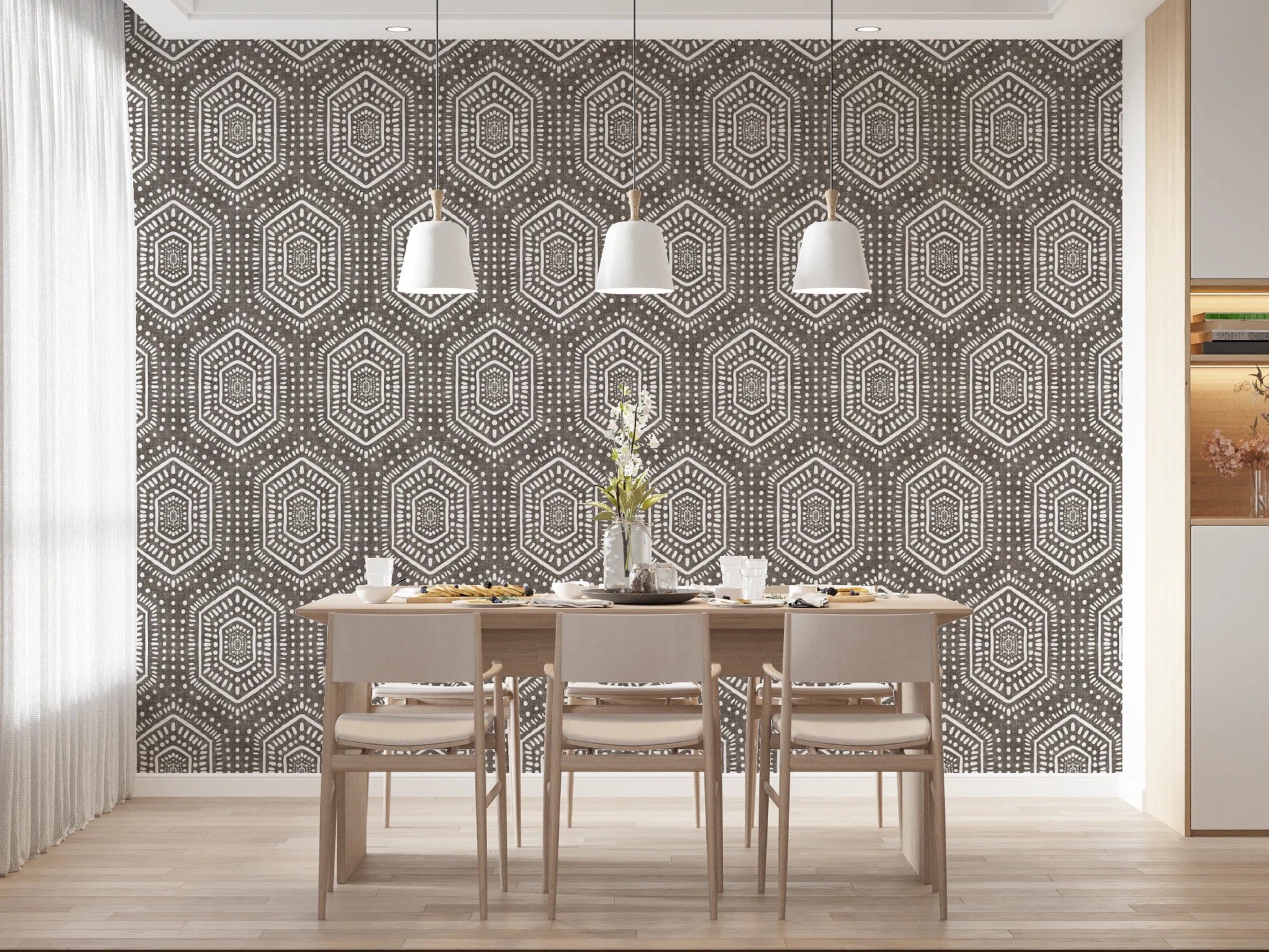 Boho Painted Grunge Dark Bark Wallpaper⁠