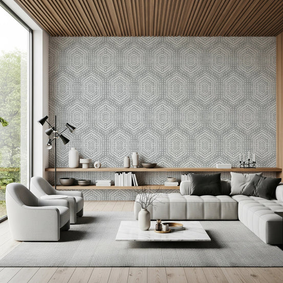 Boho Painted Grunge Grey Clouds Wallpaper⁠