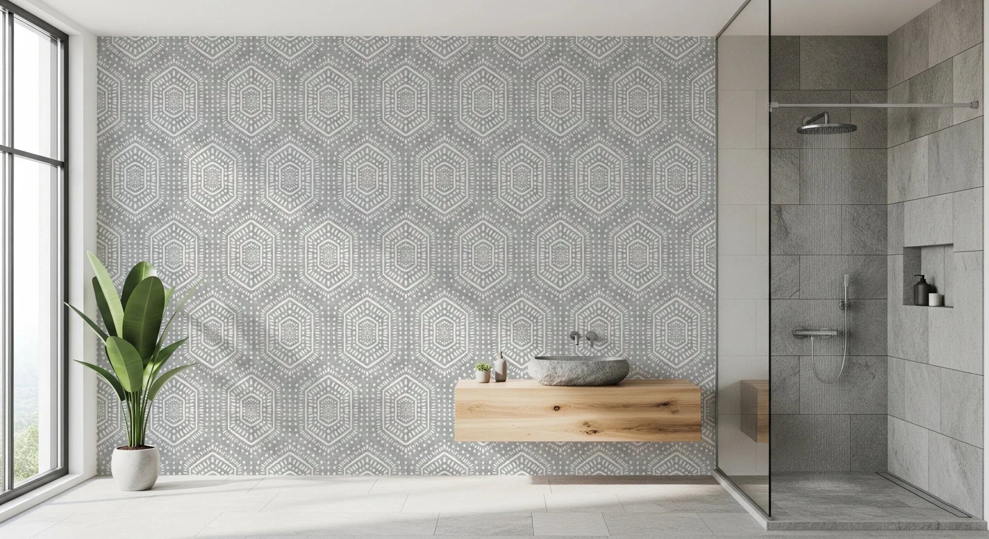 Boho Painted Grunge Grey Clouds Wallpaper⁠