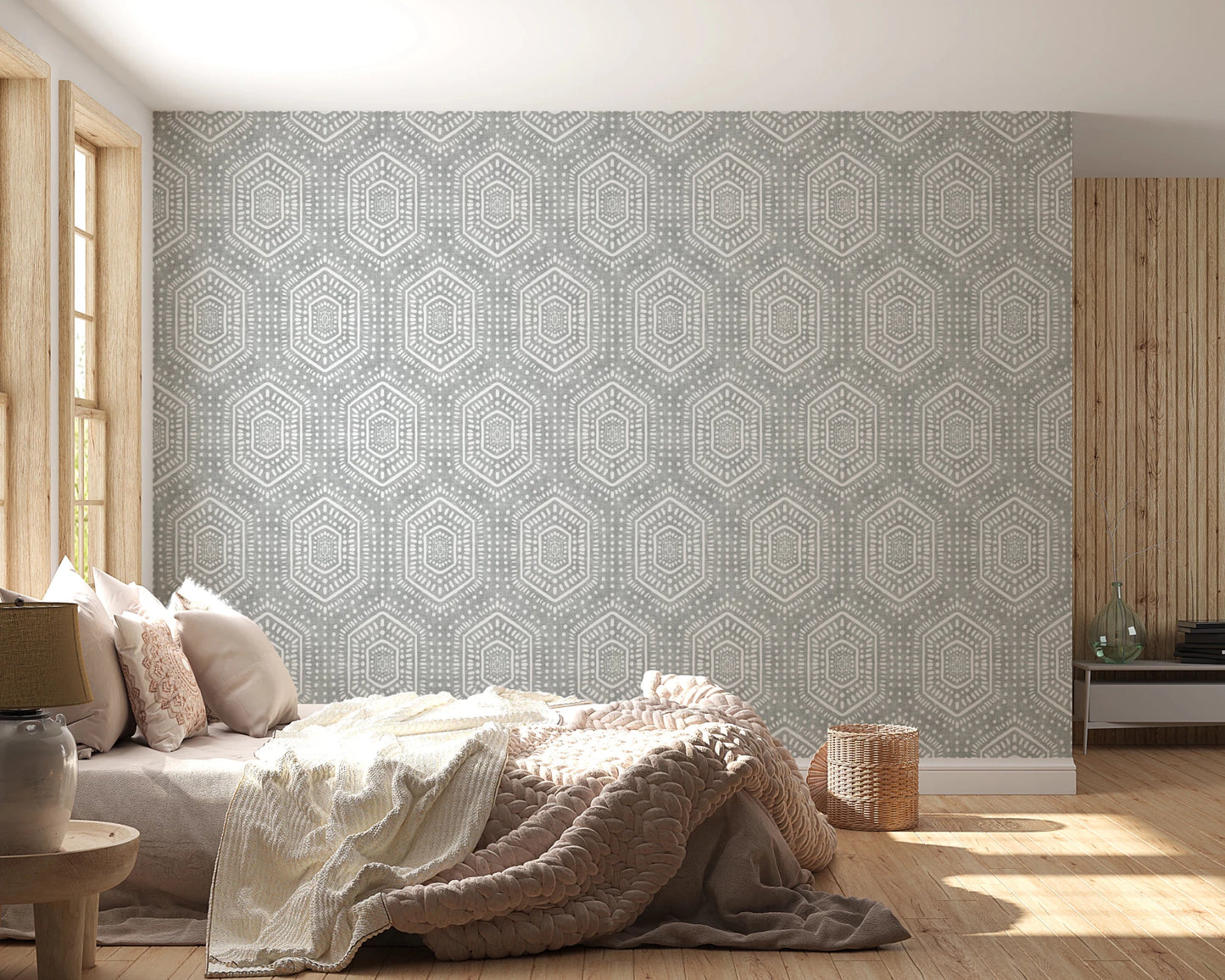 Boho Painted Grunge Grey Clouds Wallpaper⁠