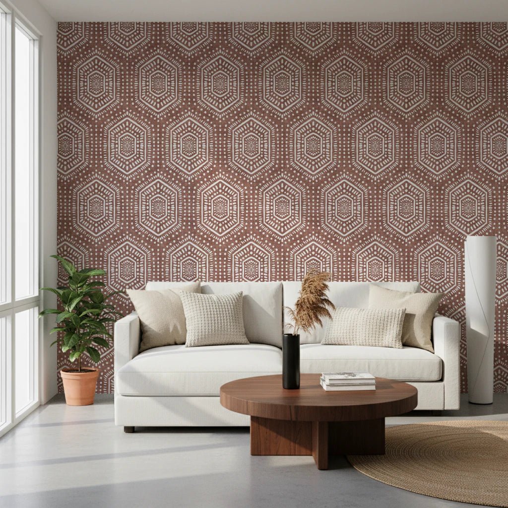 Boho Painted Grunge Terracotta Red Wallpaper⁠
