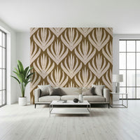 Boho Leaf Symmetry wallpaper showcasing intricate leaf-shaped designs with detailed linework.