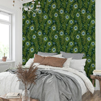 Stylish boho wallpaper featuring luxe peacock motifs

