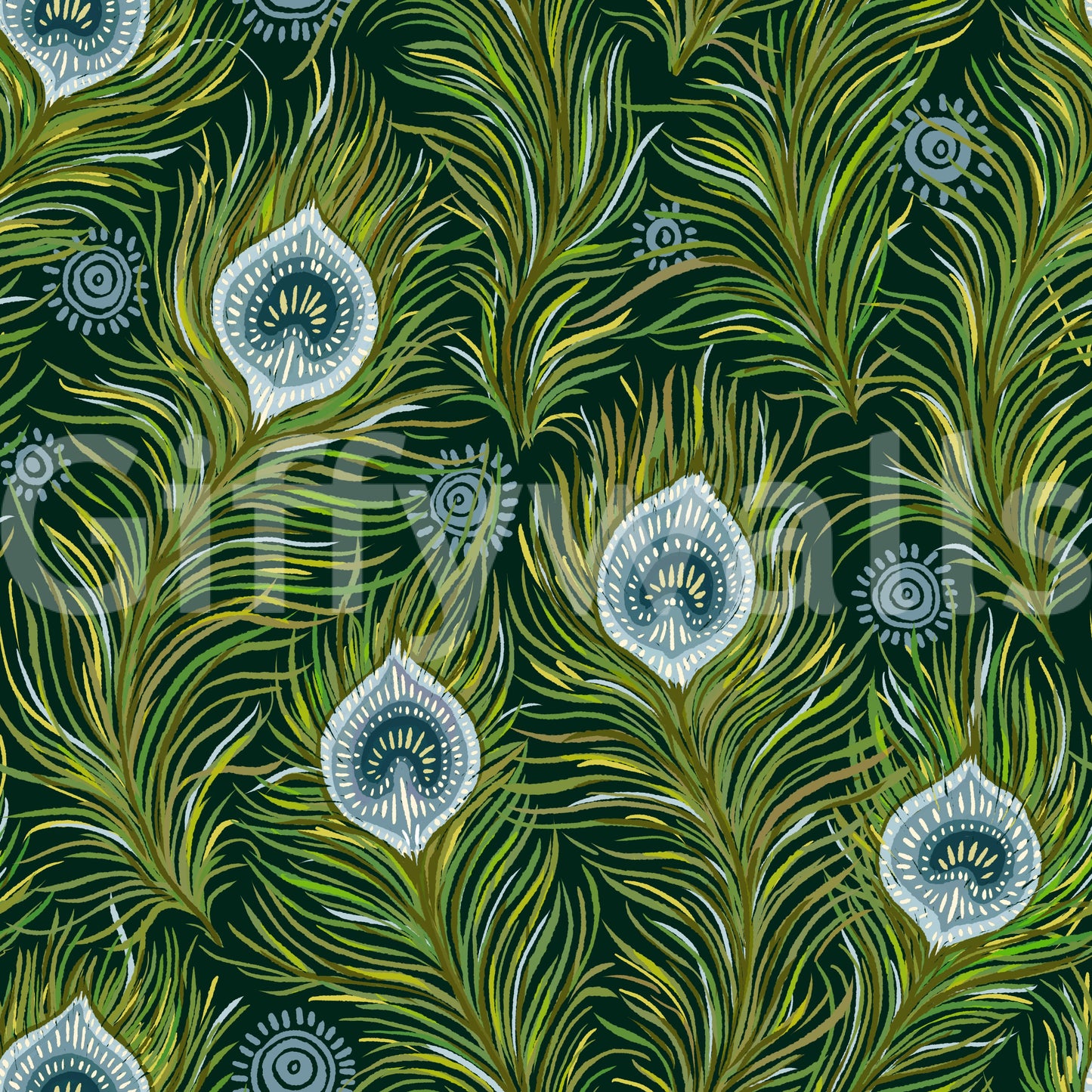 Boho Chic Peacock Feathers - Blue and Green - Dark  Wallpaper⁠