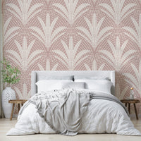 Palm leaf wallpaper with boho rustic mauve colors

