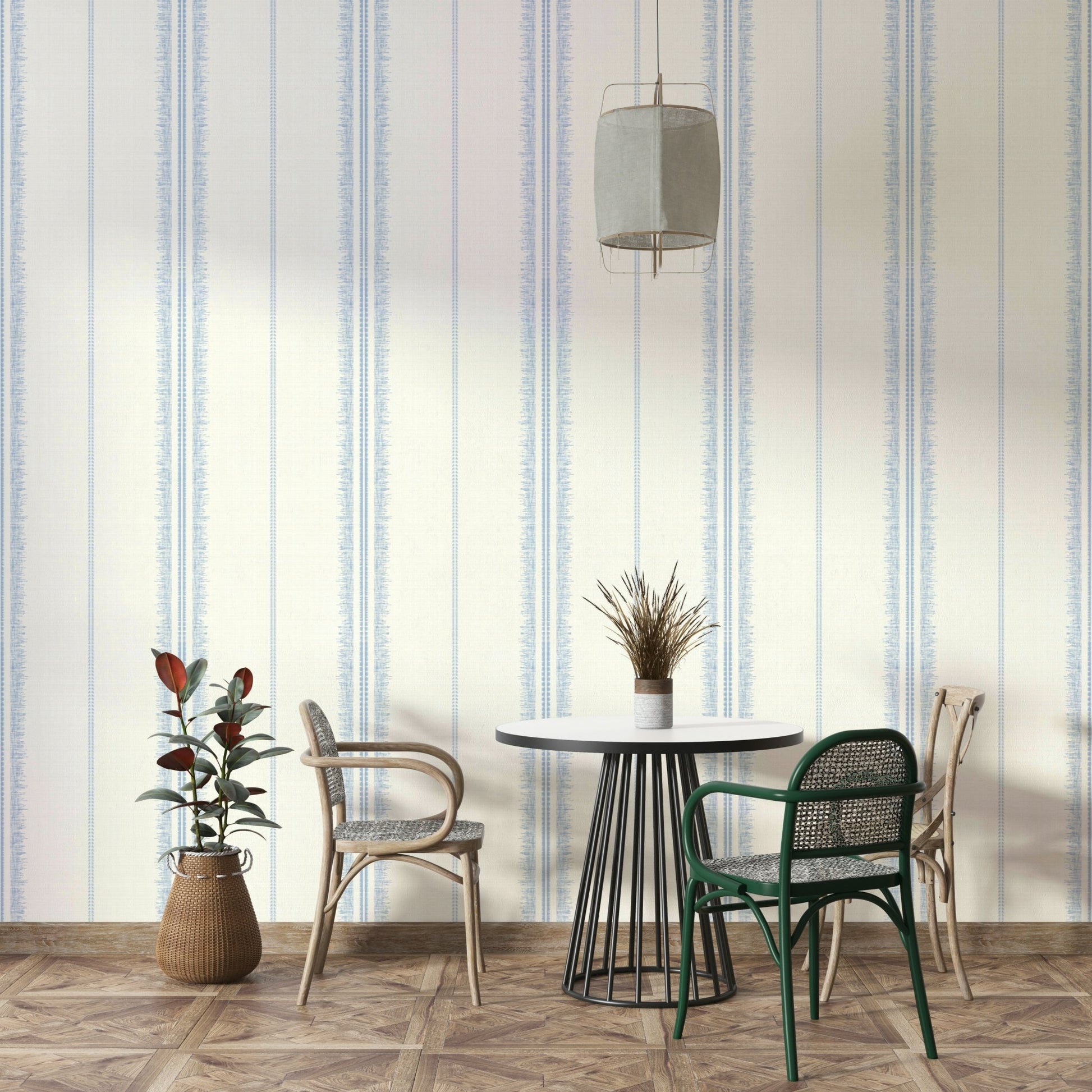 Boho Stripes Linen-Sky Blue wallpaper for minimalist interiors

