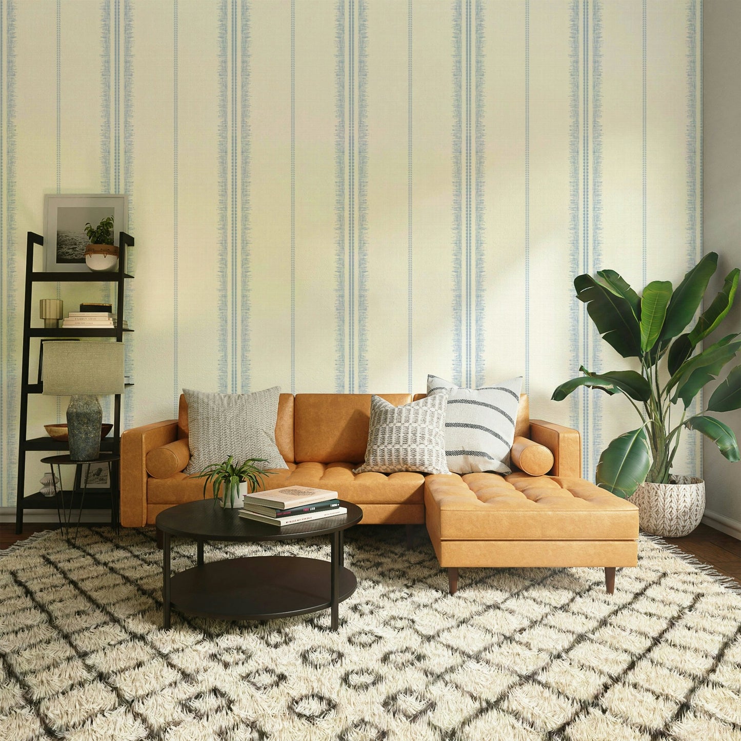 Bohemian sky blue linen texture wallpaper for living rooms

