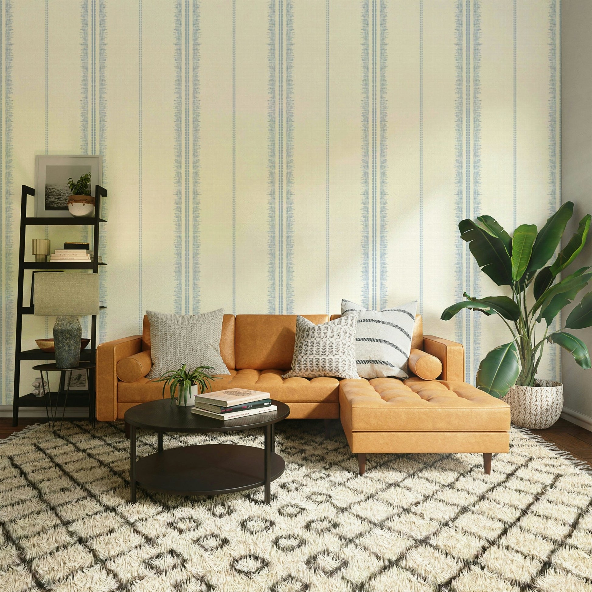 Bohemian sky blue linen texture wallpaper for living rooms

