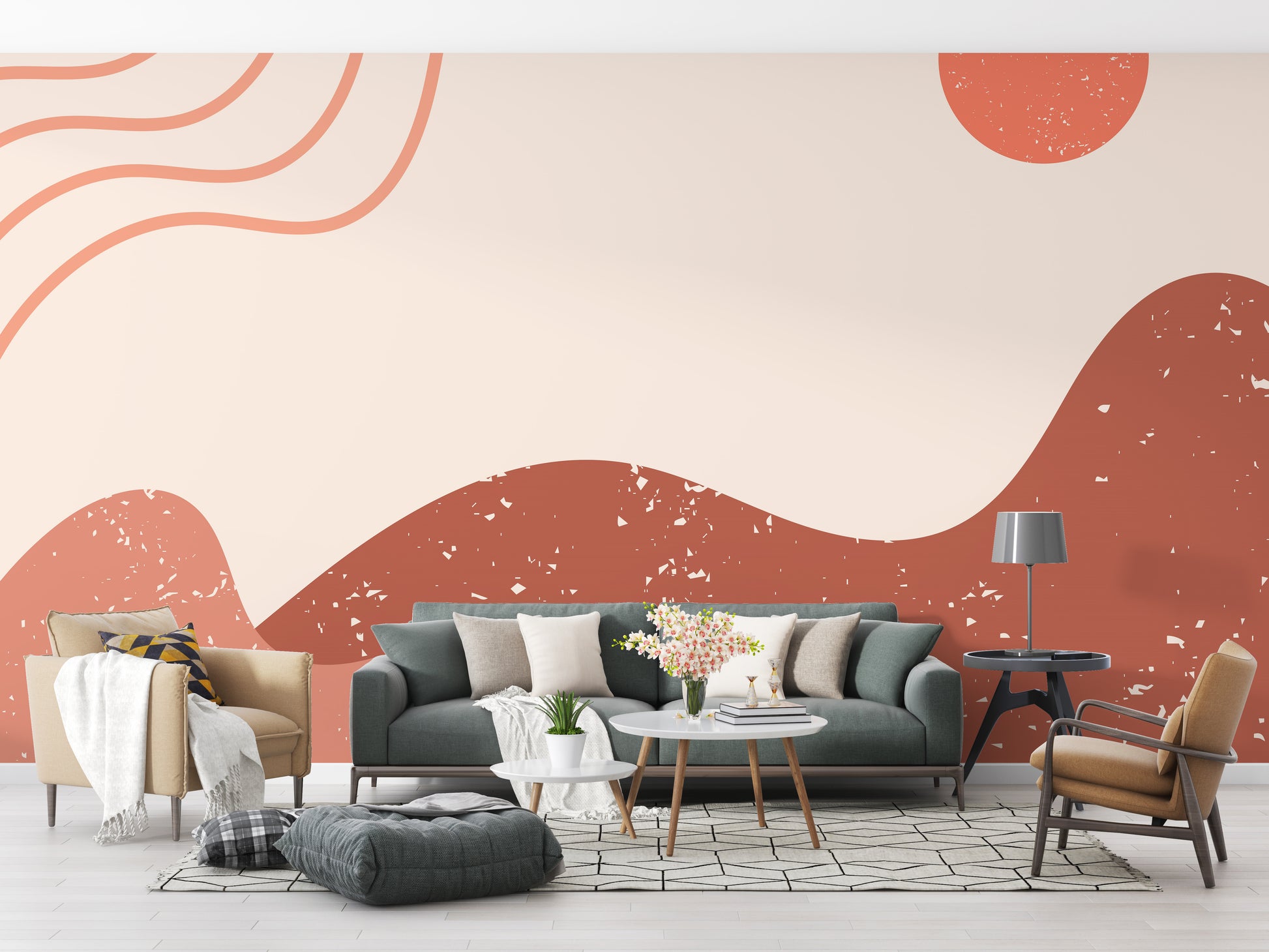 Boho Mountain Design Wallpaper Mural - Giffywalls