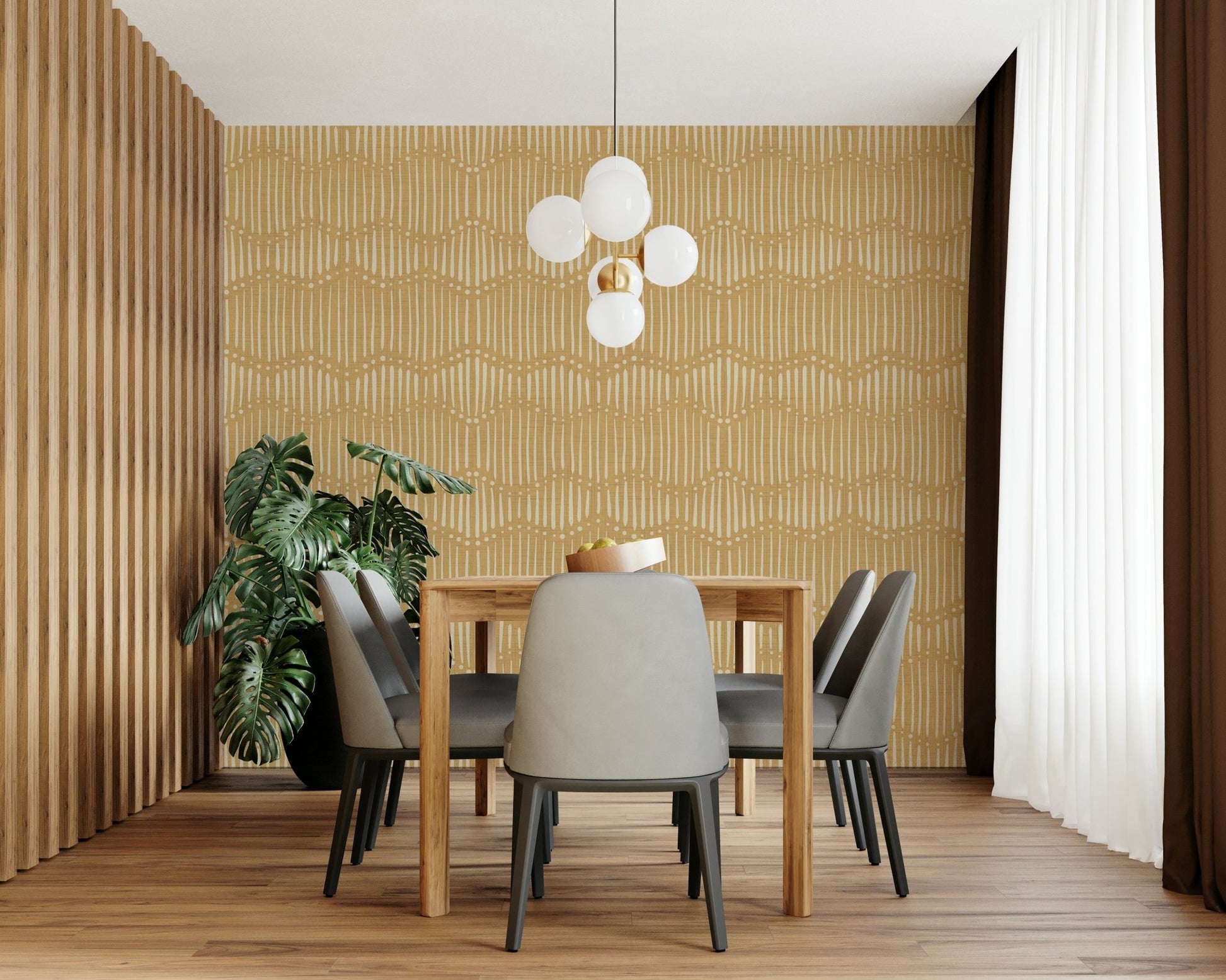 A wall mural featuring a soft, abstract boho pattern.

