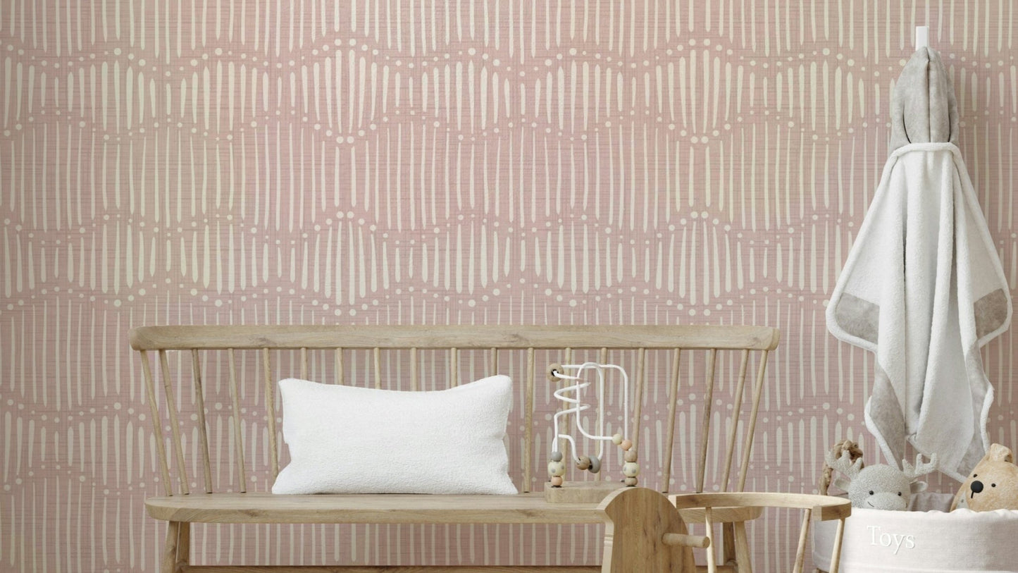 A wall mural featuring a soft, abstract boho pattern.

