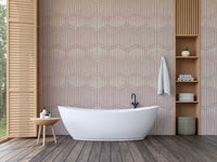 The image shows a full wall with a repeating design of gentle, wavy lines.

