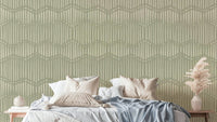 A wall mural featuring a soft, abstract boho pattern.


