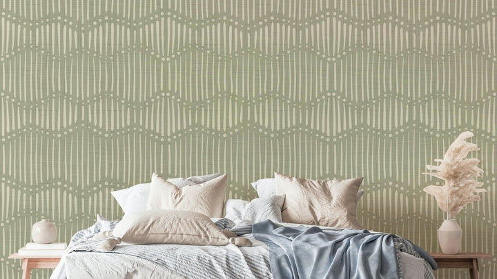A wall mural featuring a soft, abstract boho pattern.

