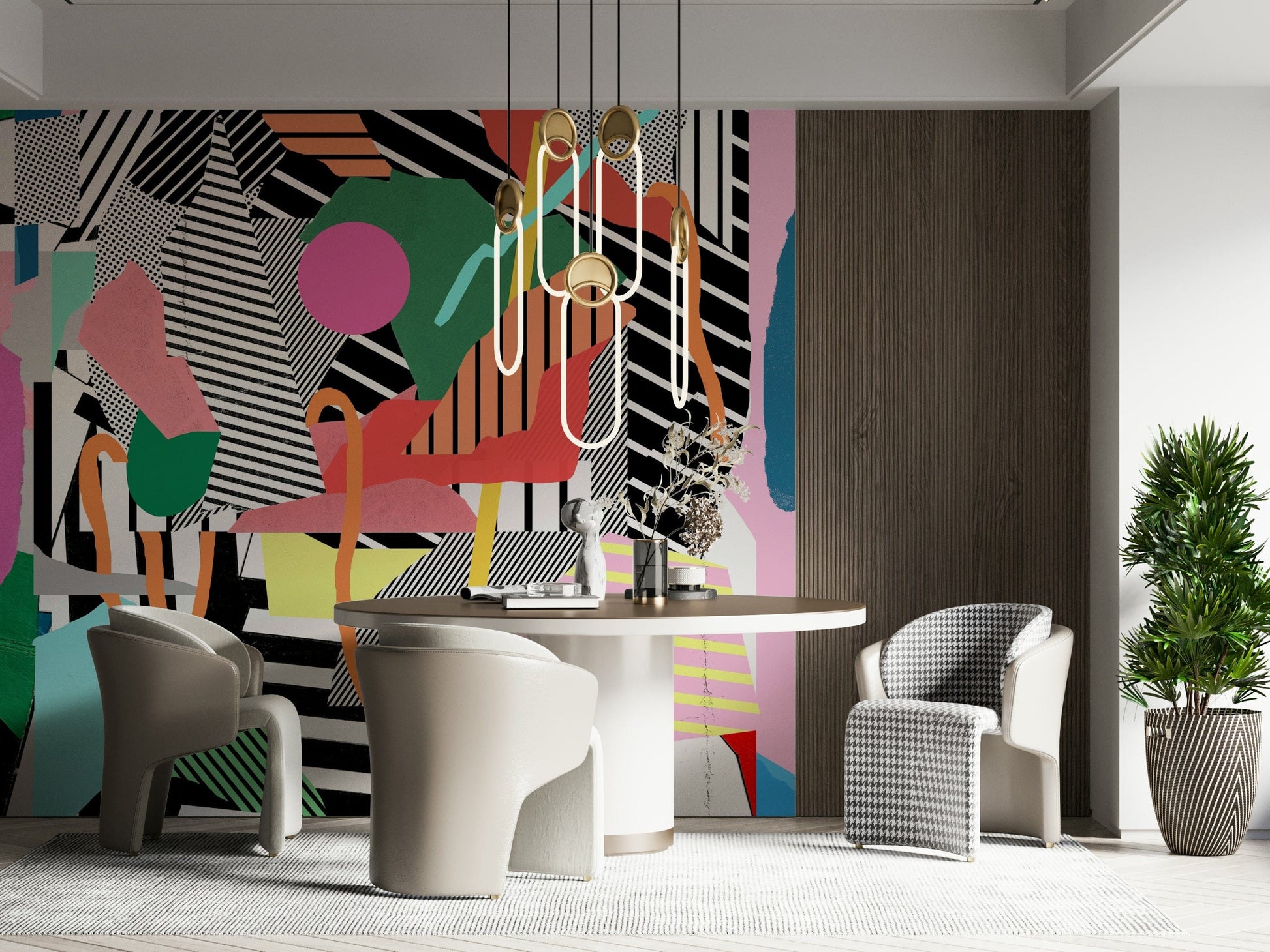 An artistic minimalist form mural for home decor.