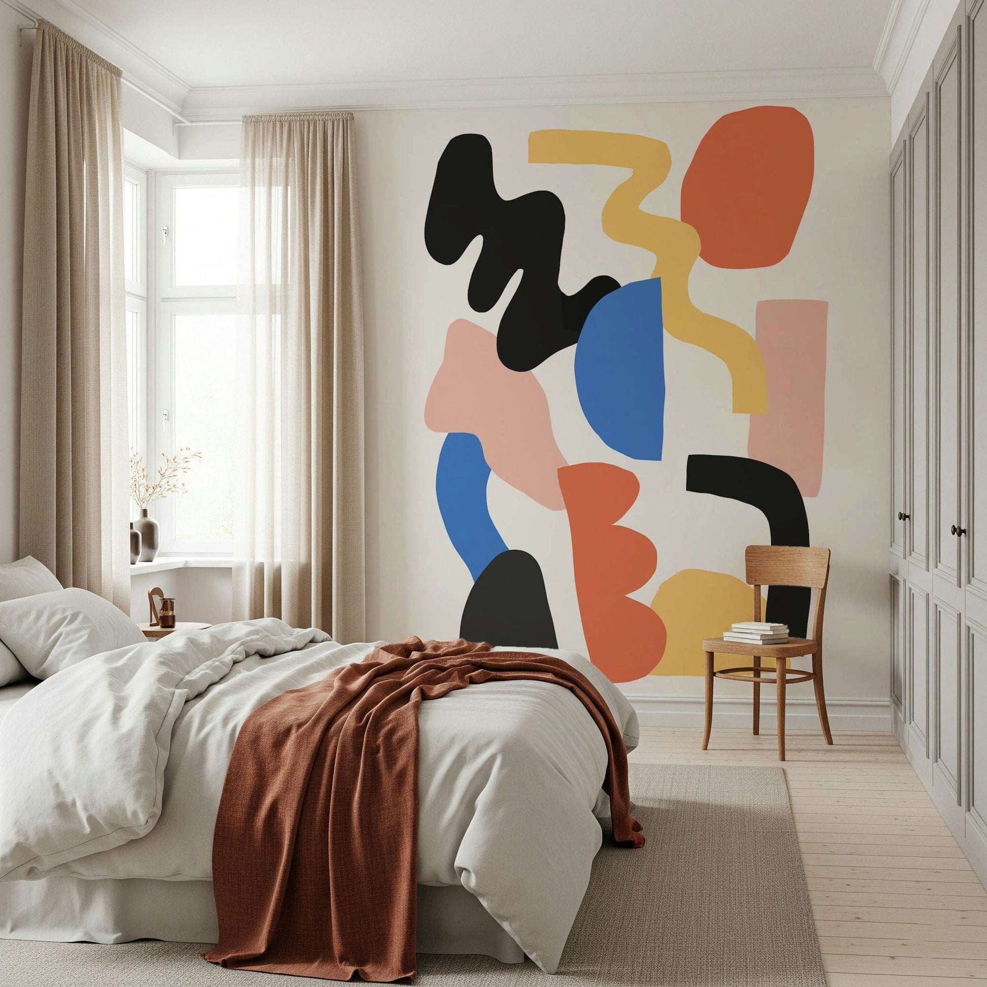Geometric block pattern with dynamic color contrasts, decorative wall mural