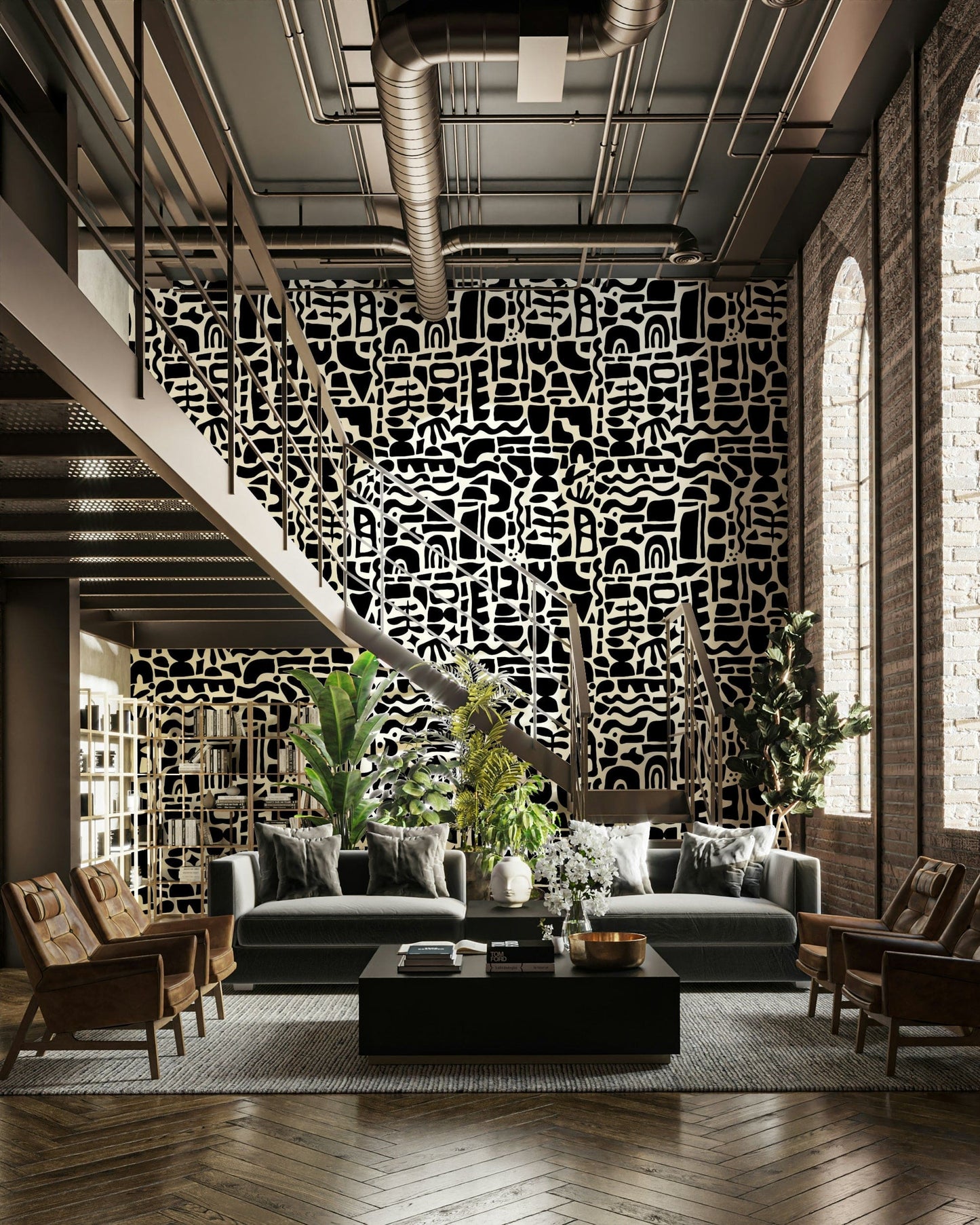 The background of the wallpaper is a solid, off-white color.
