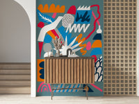 A graceful subtle smoke wall mural in bright, bold tones.

