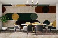 Wallpaper with bold graphic design featuring circles and lines in a dynamic layout.

