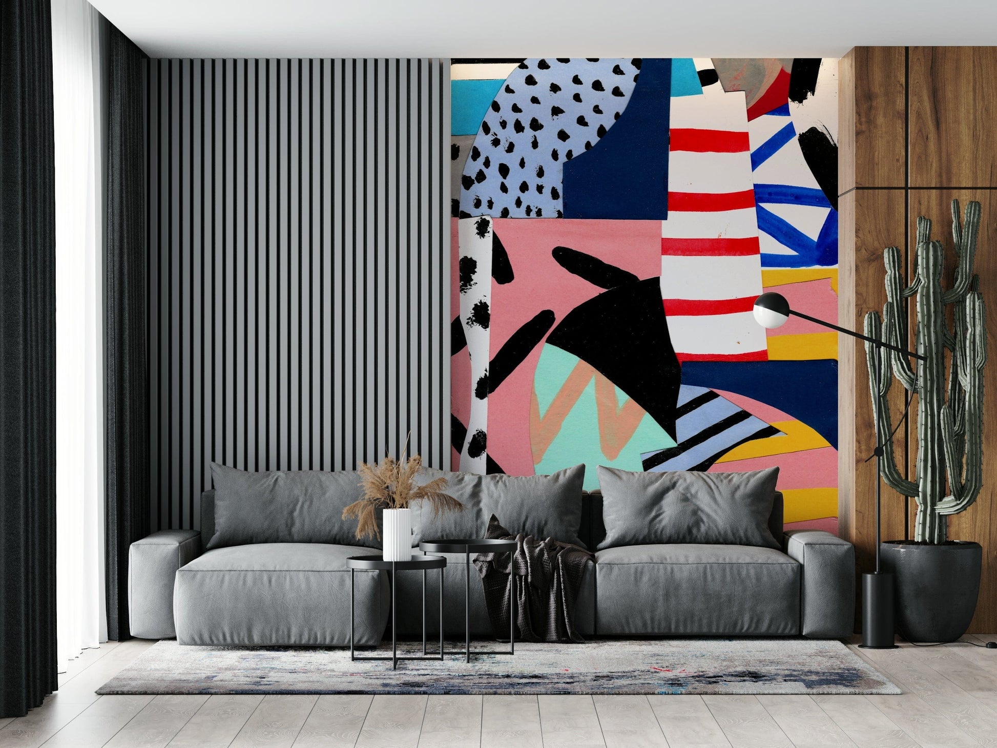 An artistic minimalist shape mural for home decor.

