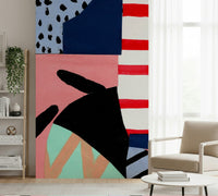 A contemplative geometric collage wallpaper mural for a feature wall.

