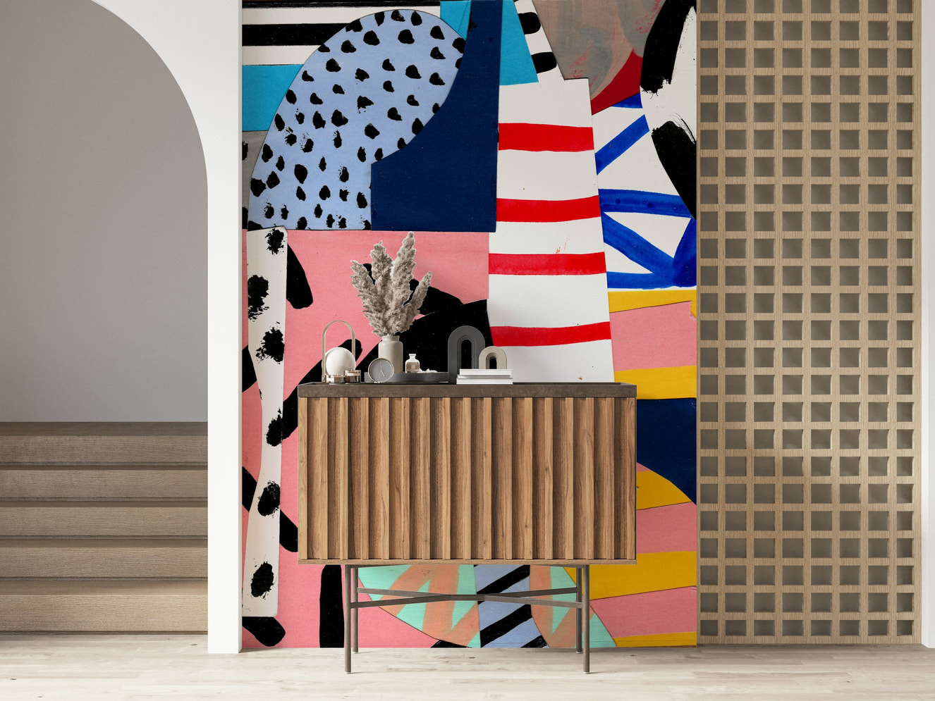 A beautiful abstract cut and paste wallpaper mural for a modern home.

