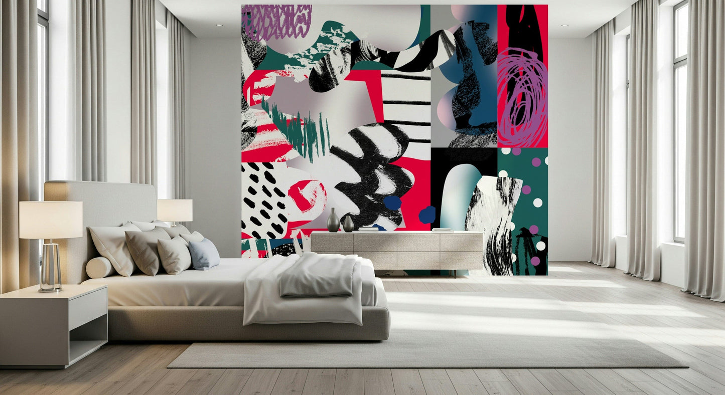 An artistic abstract color mural on minimalist wallpaper.