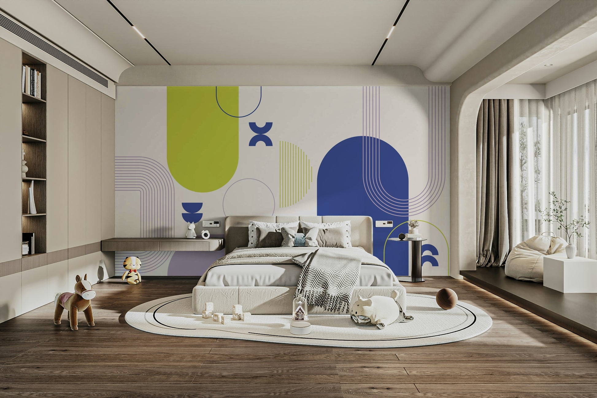 Modern Wall Mural with Bold Geometric Shapes

