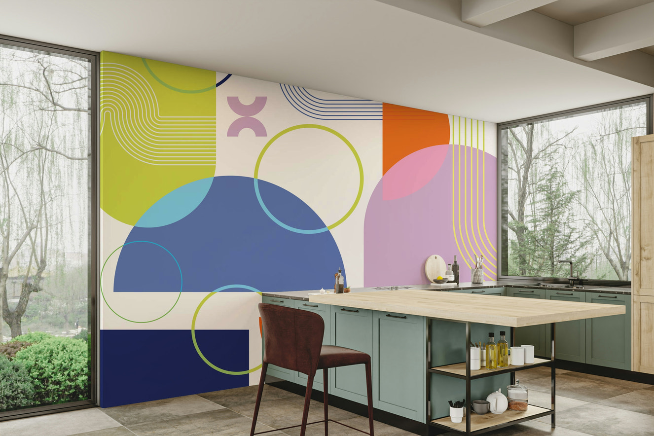 Bold Geometric Wall Mural in Abstract Style

