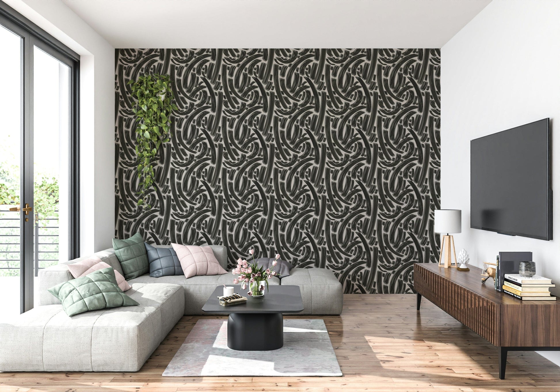 A calming abstract design wallpaper mural that defines a space.

