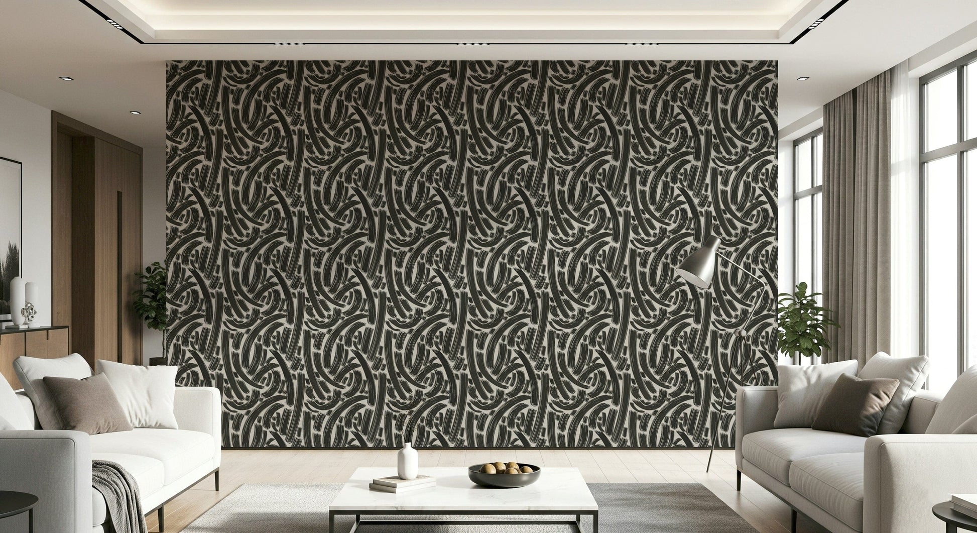 A contemplative graphic pattern wallpaper mural for a feature wall.

