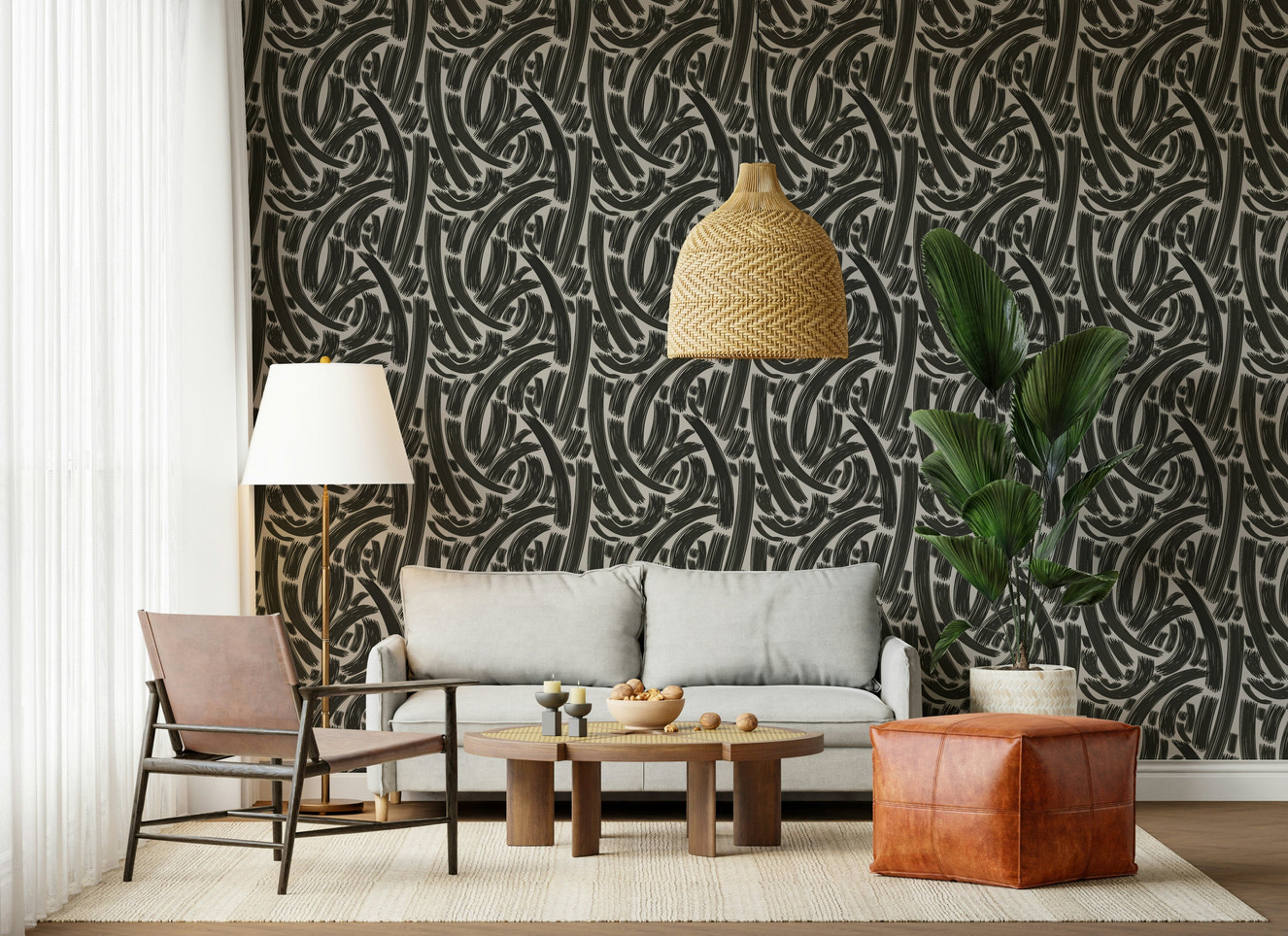 A beautiful bold line pattern wallpaper mural for a modern home.

