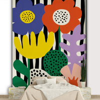 Artistic floral mural with playful cut-out effect

