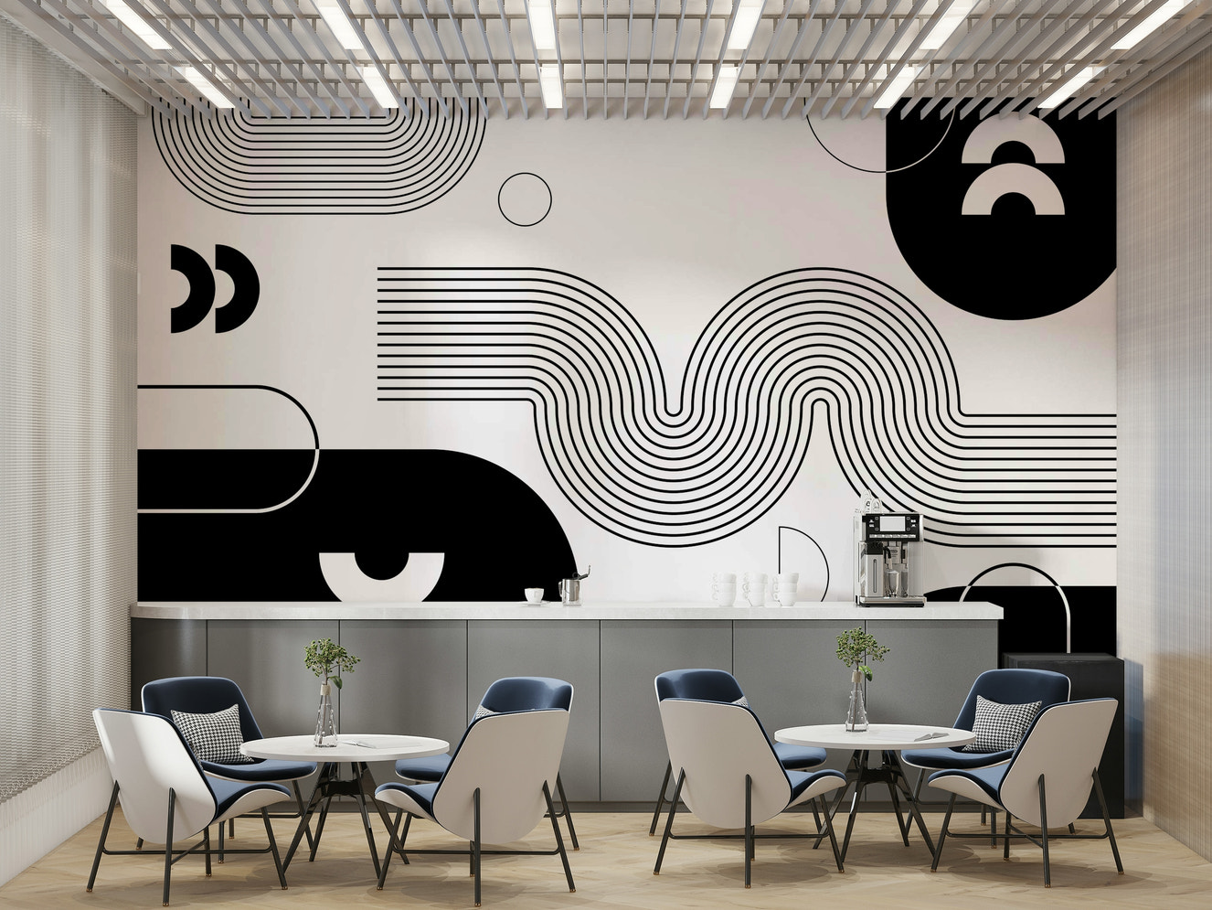 Bold Minimalist Flow Wall Mural in grey tones

