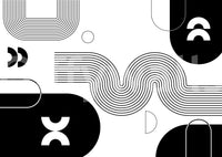 Bold Minimalist Flow wall mural close-up showing black and white wavy lines, arches and half-circle shapes
