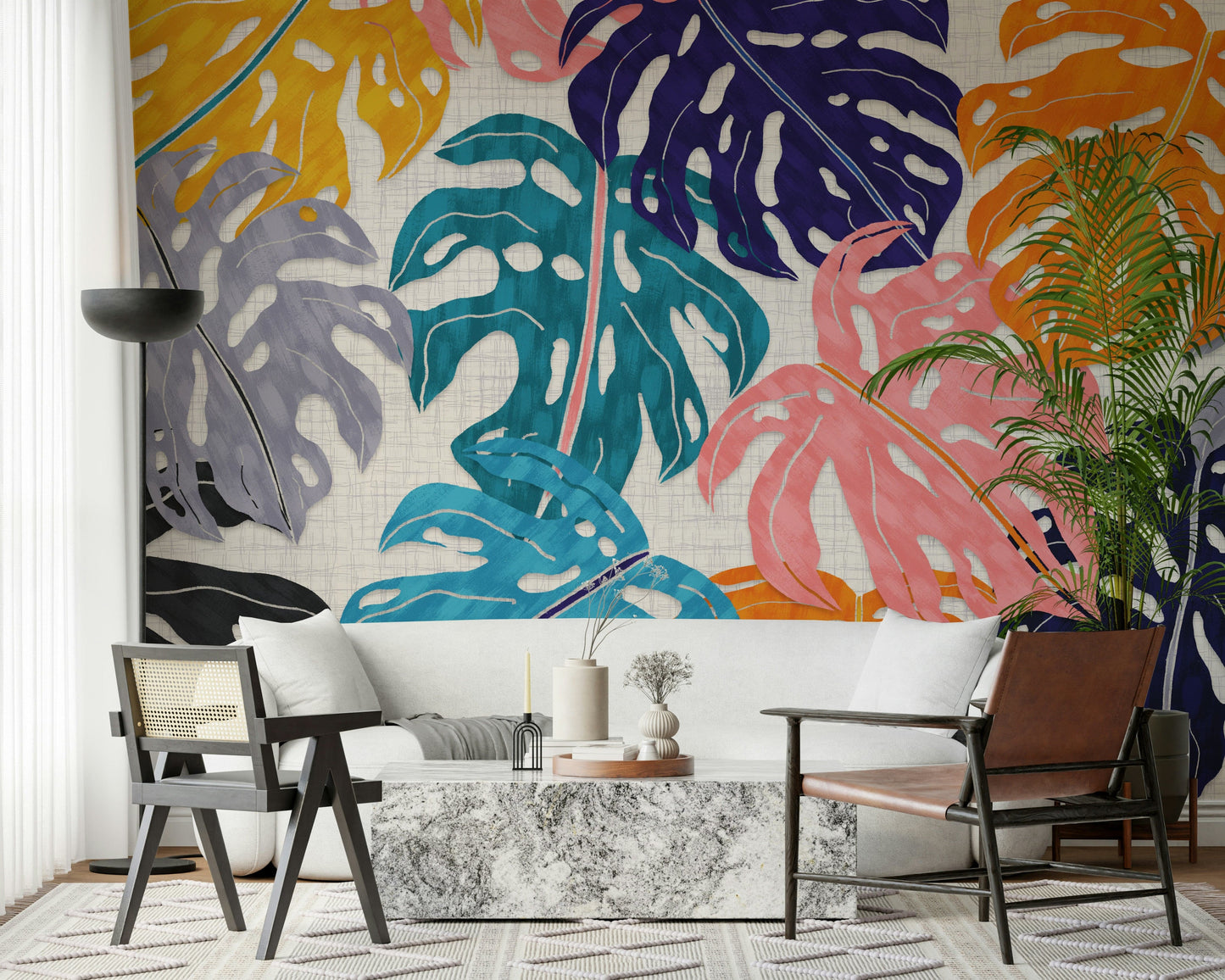 Colorful Bold Monstera Leaves Wall Mural