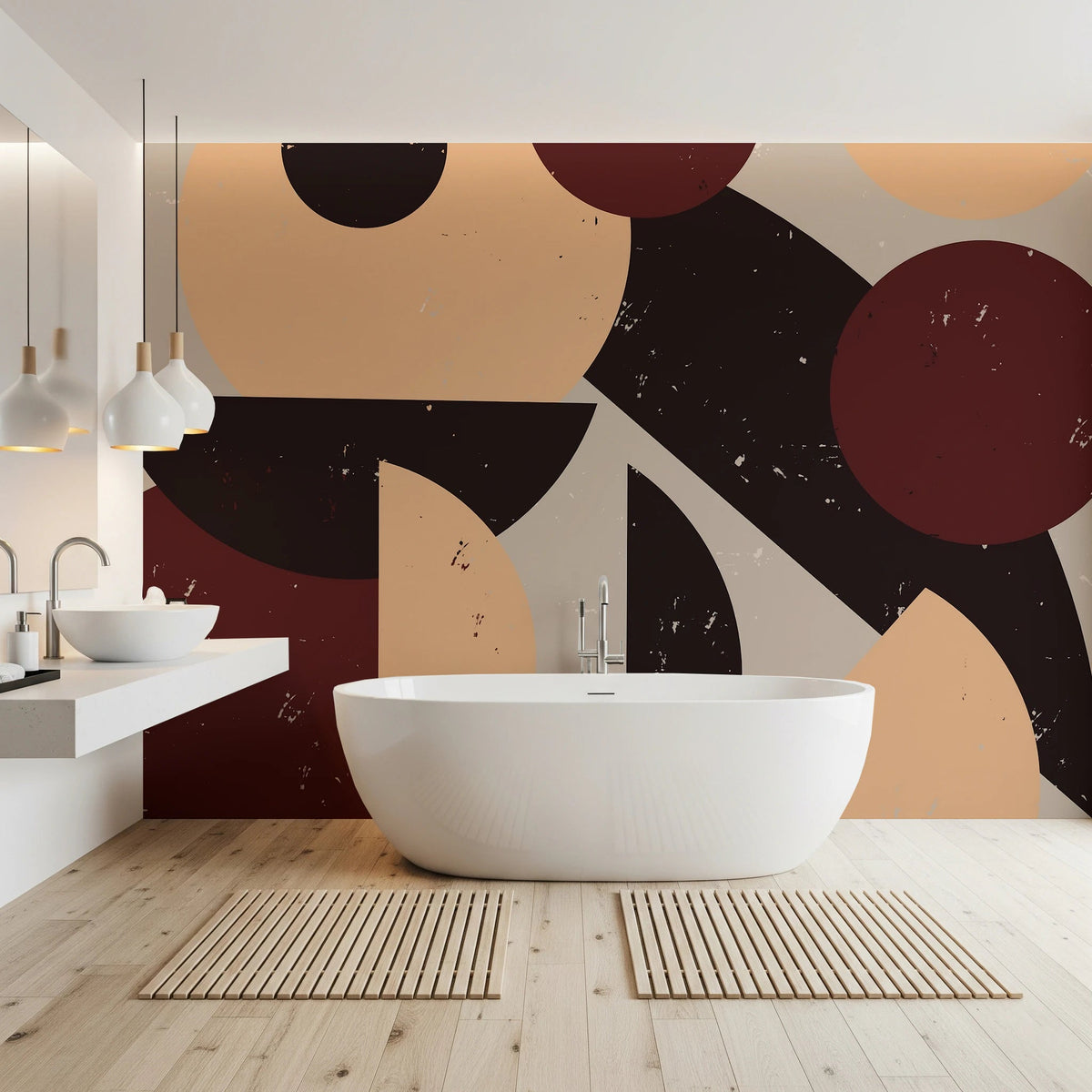 Bold Retro Earthy-toned Wall Mural | Mid-Century Decor Style