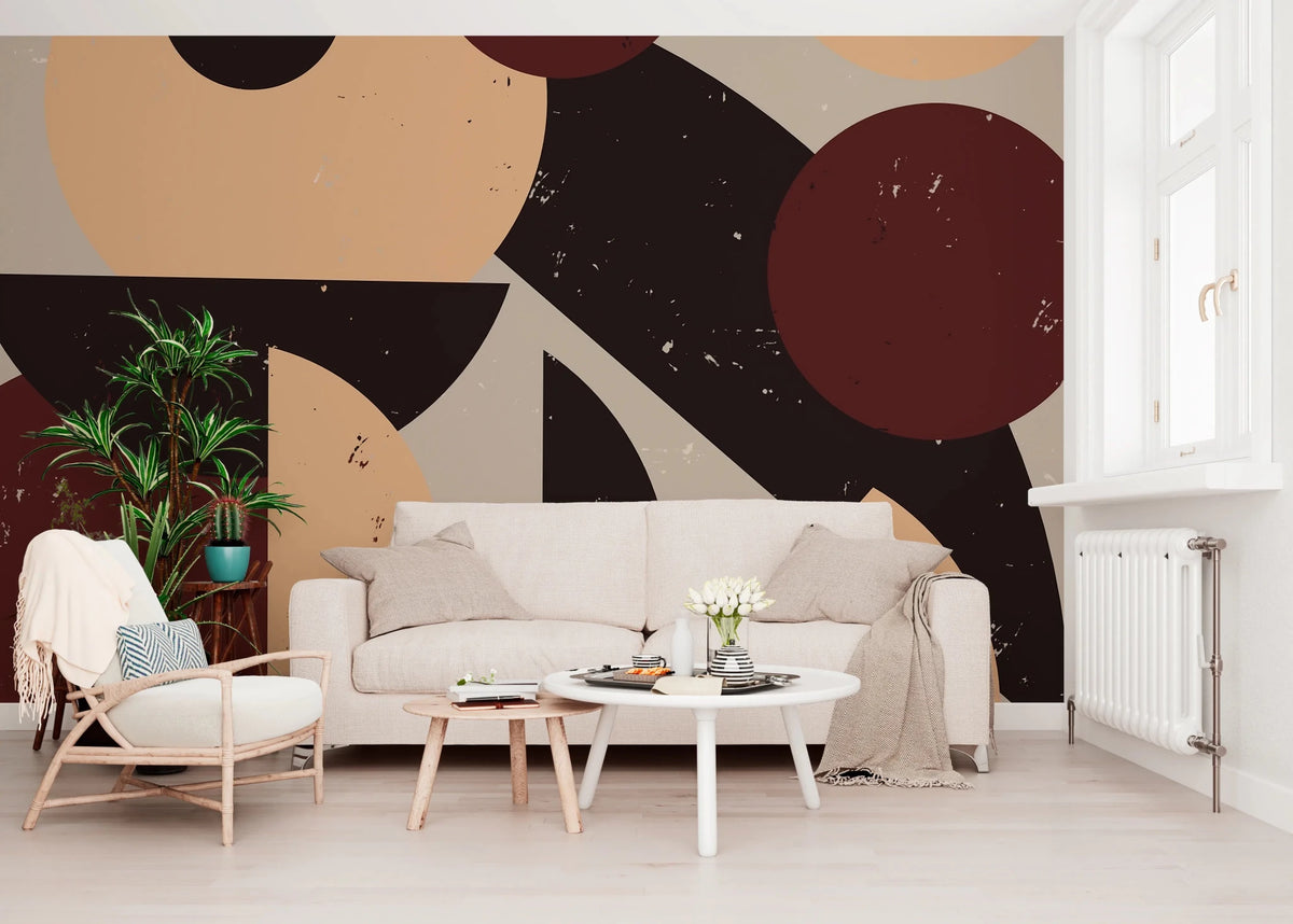 Bold Retro Earthy-toned Wall Mural | Mid-Century Decor Style