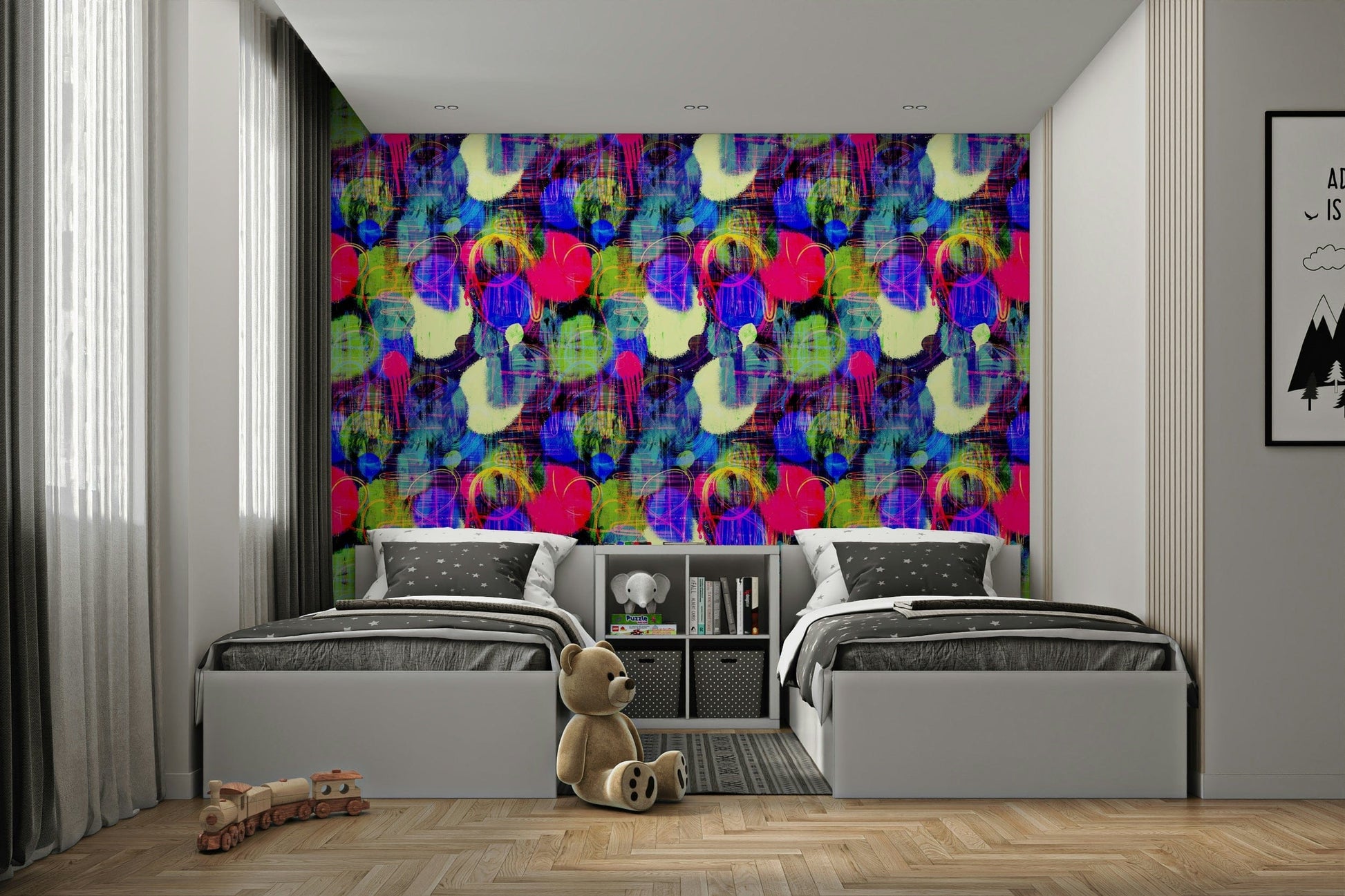 An office with a bold, hand-drawn design


