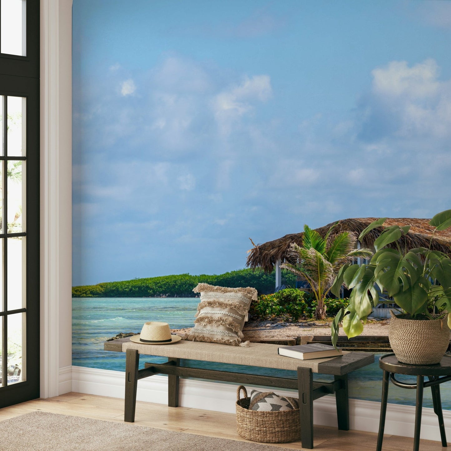 Full view of the wide panoramic mural.

