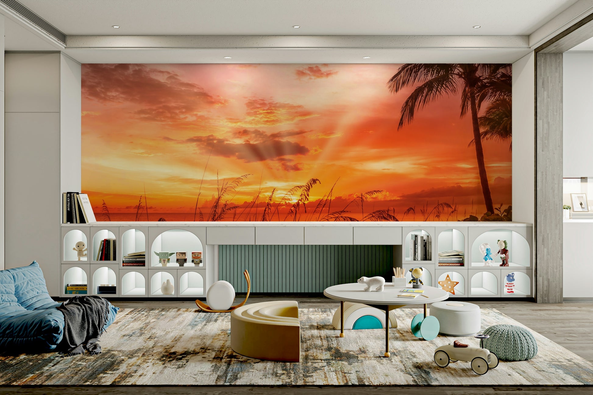 Ocean view mural of Bonita Beach at dusk

