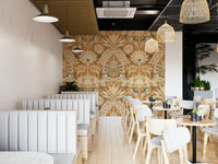 Vintage-inspired botanic damask wallpaper close-up

