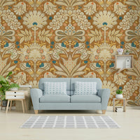 Elegant cream and rust damask pattern wall design

