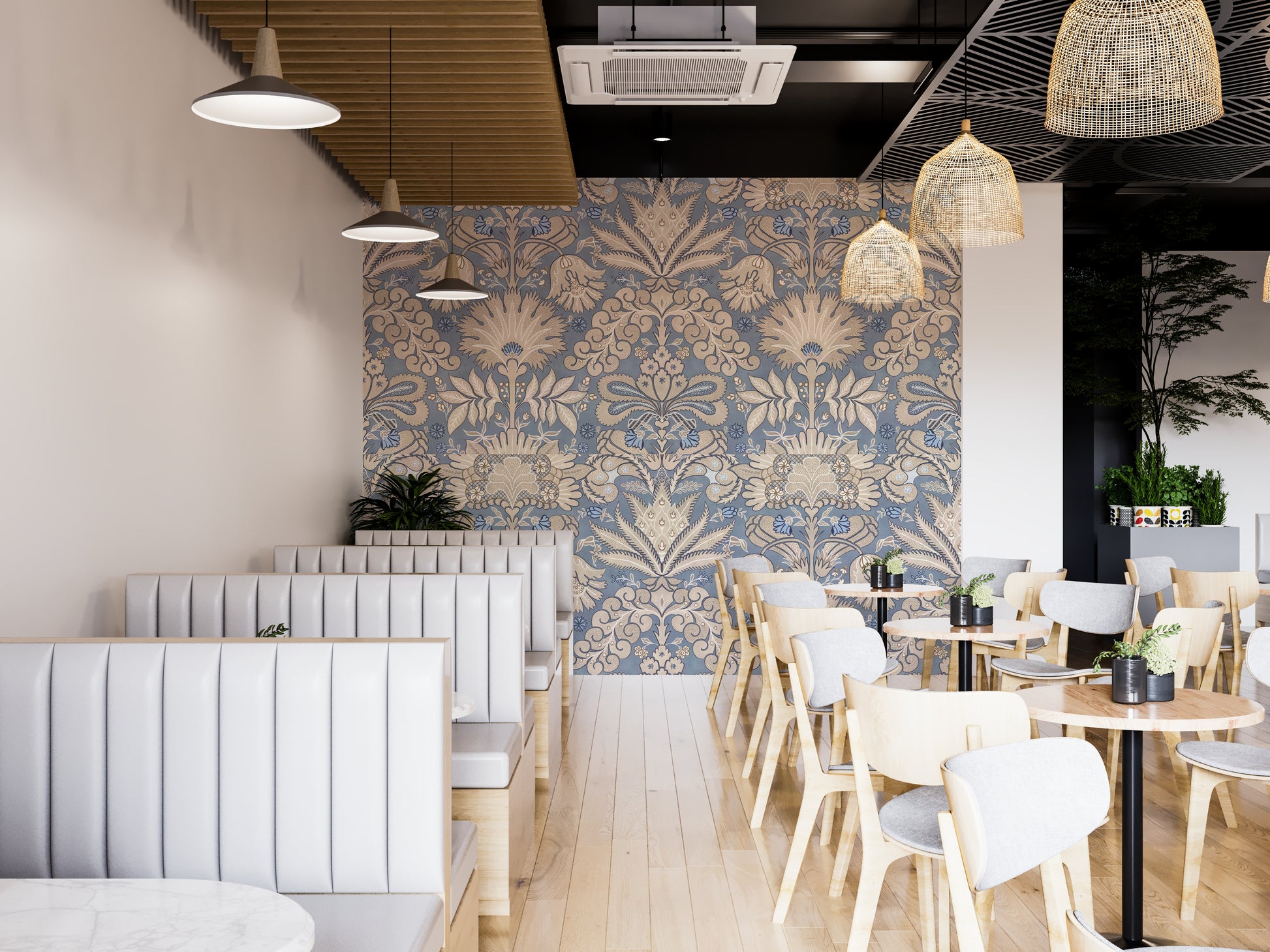 Vintage-style wallpaper with grey floral patterns

