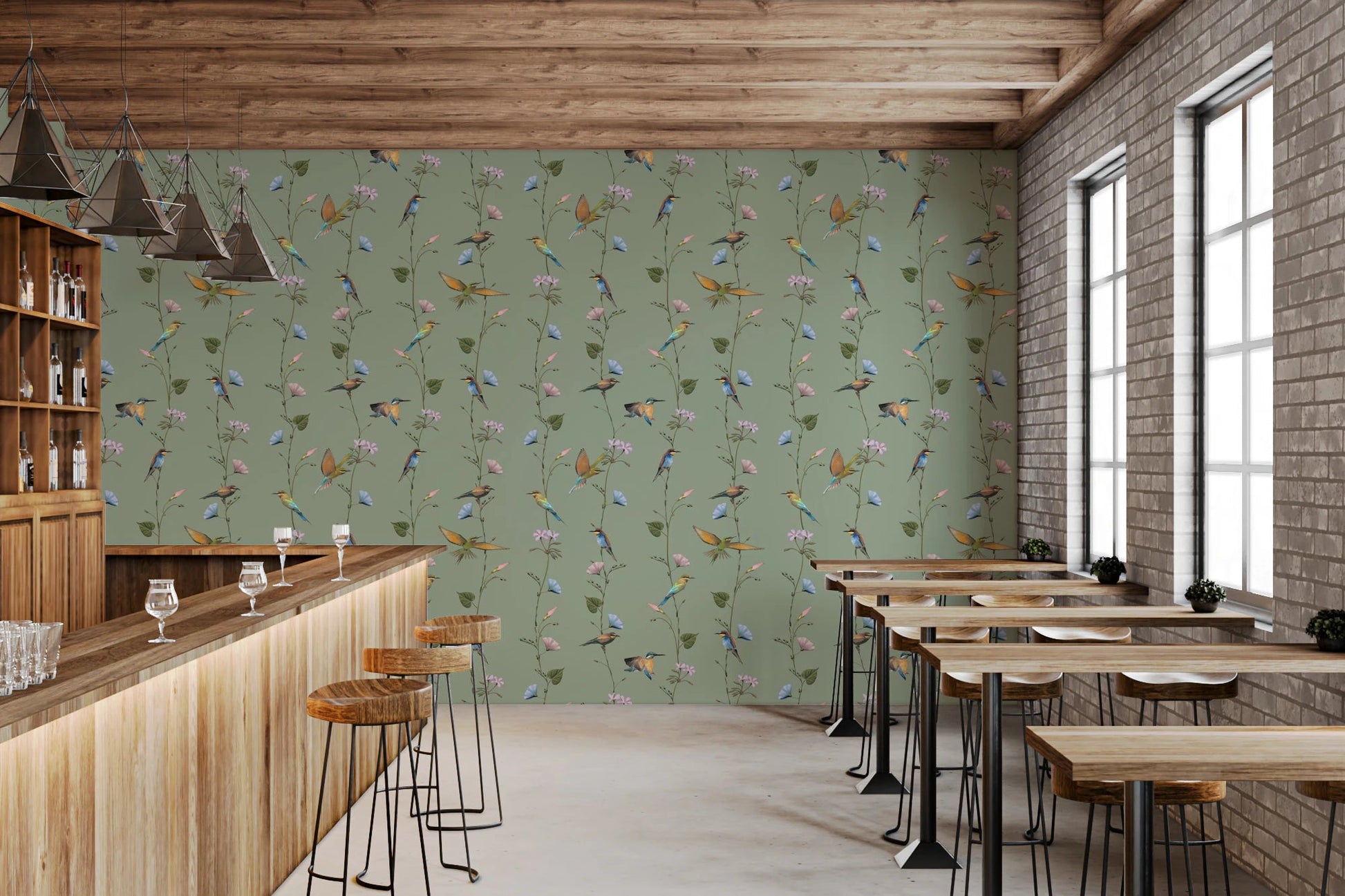 Botanical Birds in Soft Pastels Wallpaper⁠