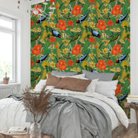 Floral and bird wallpaper bringing a serene atmosphere to rooms

