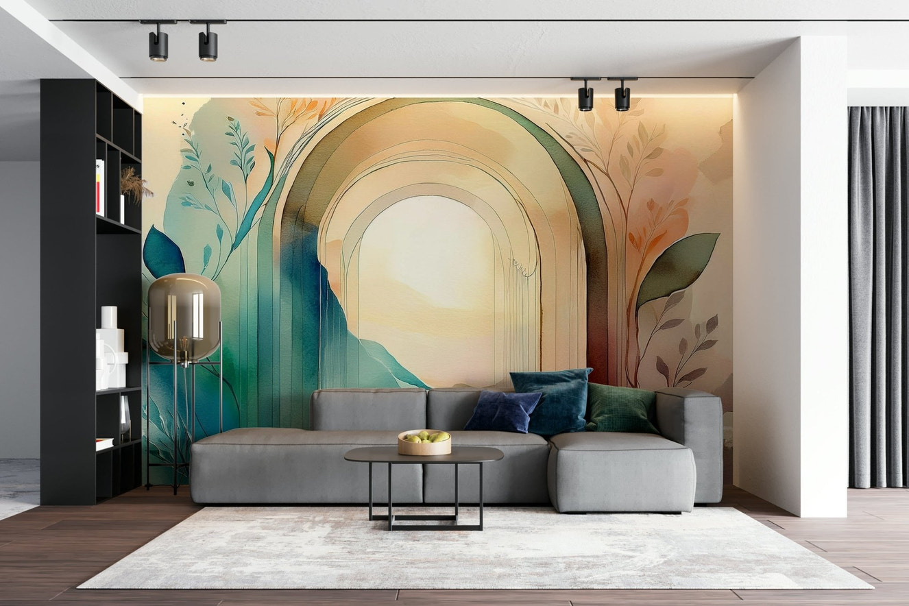 Botanical Dream Arches Wall Mural featuring delicate florals and arches.

