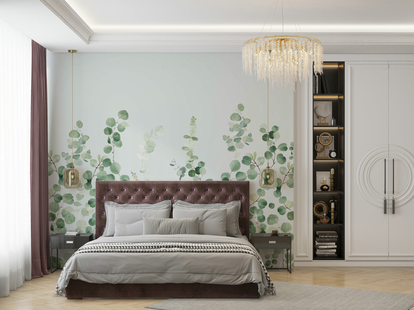 Green eucalyptus mural for tranquil spaces

